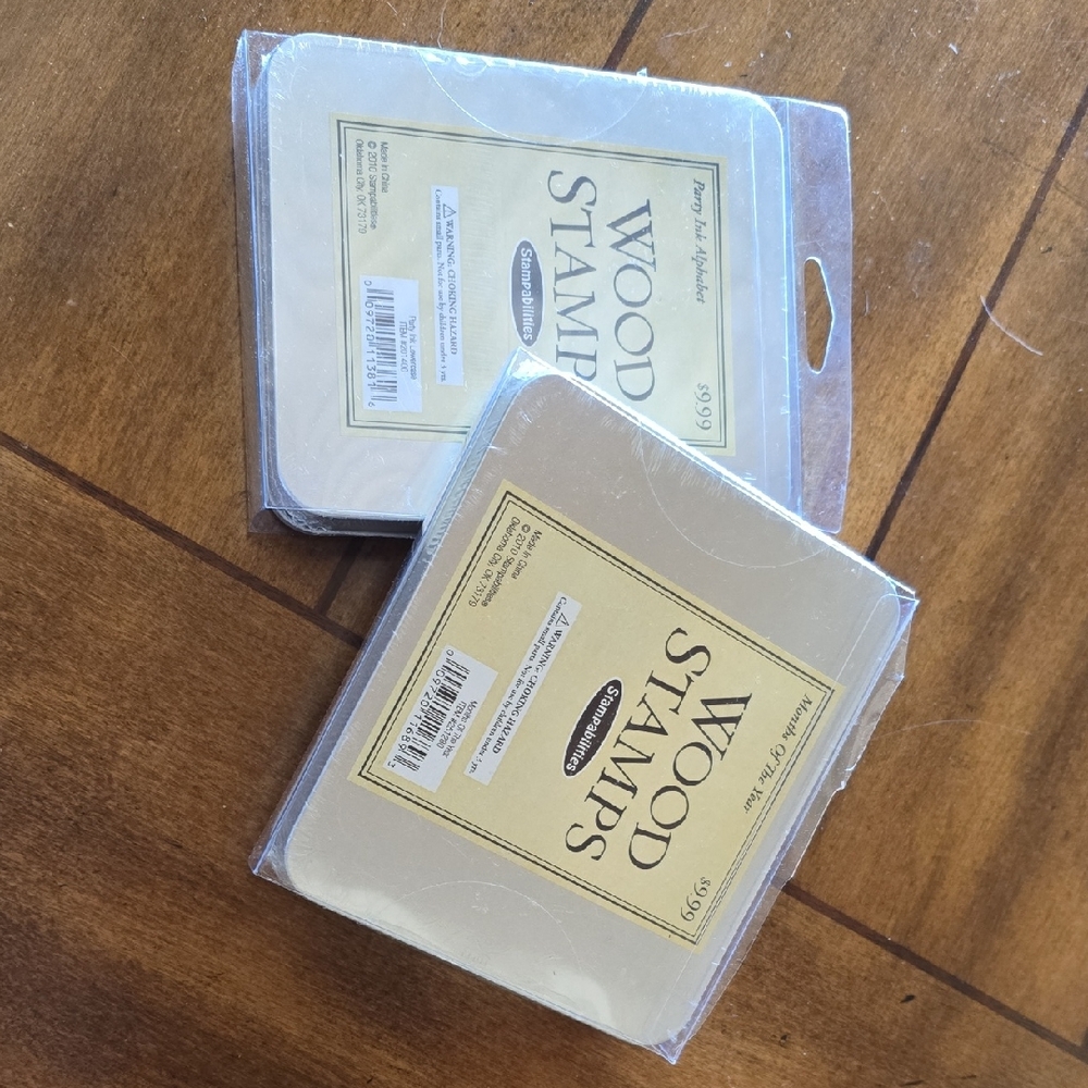 Wood Stamps Set, Set Of Two Months Of The Year And Alphabet.
